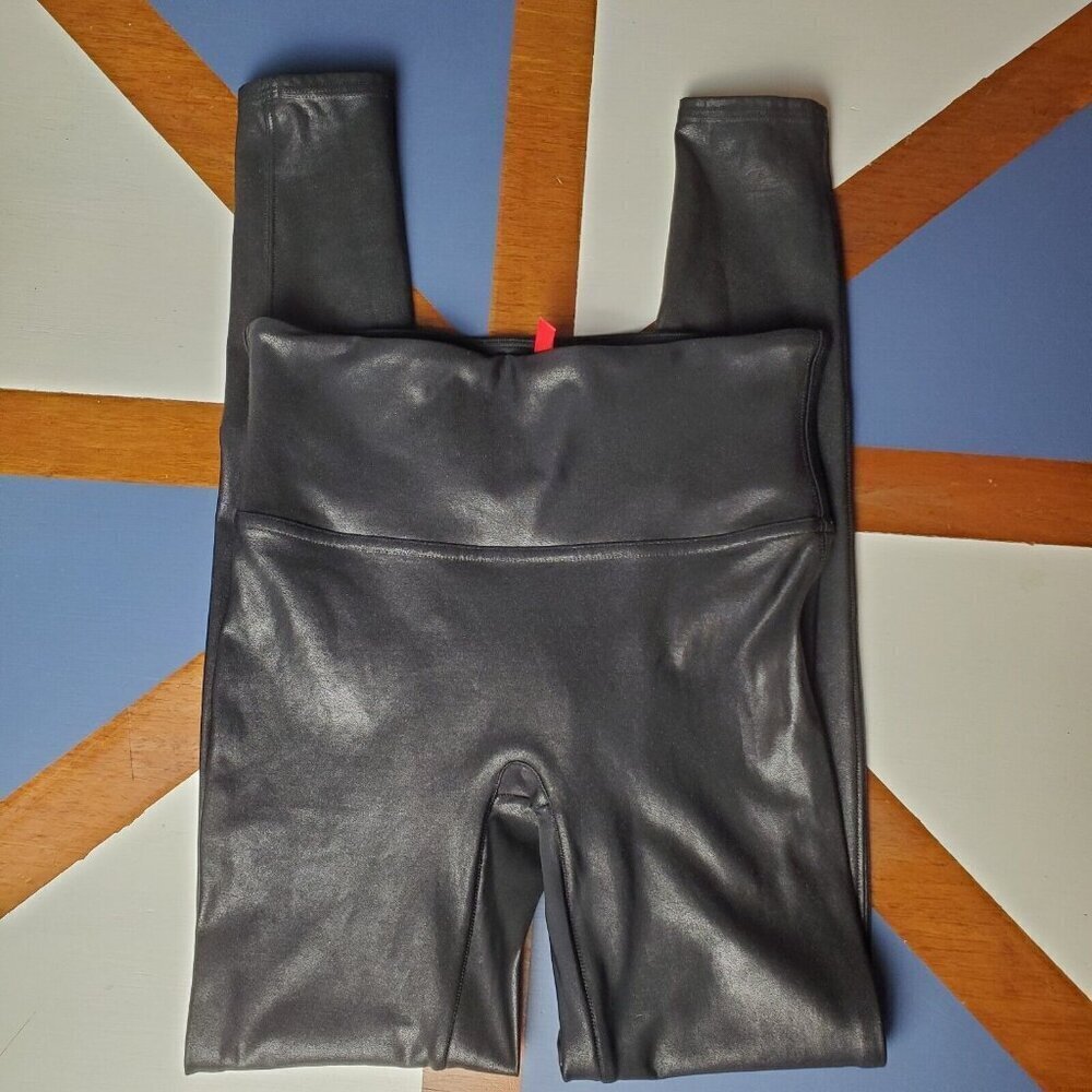 Spanx Faux Leather Leggings‎ Womens Medium Black Midrise Classic Slimming